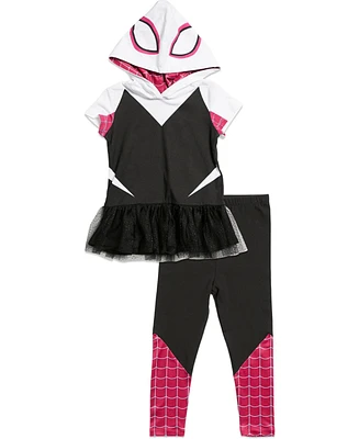 Spider-Man Little Girls Marvel Cosplay T-Shirt Dress and Leggings Outfit Set