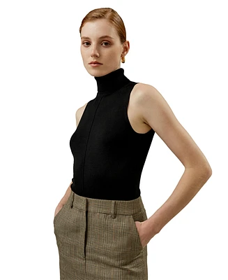 Silk Knitted Turtleneck Sleeveless Top for Women