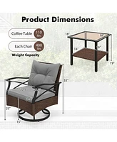 3 Pcs Patio Swivel Rocker Set with 2-Tier Coffee Table & Cozy Seat Back Cushions