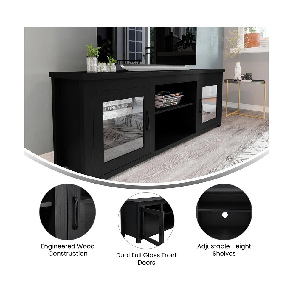 Merrick Lane Galena Traditional Full Glass Door 65" Tv Stand For Up To 80" Tvs