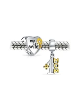 Bling Jewelry Set Of Two Tone Heart Shaped My Wife Dangle Charm Bead for European Bracelet