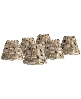 Set of 6 Empire Chandelier Lamp Shades Cottage Natural Wicker Weave Distressed Light Gray Small 3" Top x 6" Bottom x 5" High Candelabra Clip-On Fittin