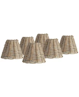 Set of 6 Empire Chandelier Lamp Shades Cottage Natural Wicker Weave Distressed Light Gray Small 3" Top x 6" Bottom x 5" High Candelabra Clip-On Fittin