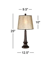 Naomi Industrial Rustic Farmhouse Table Lamp 25" High Aged Bronze Brown Beige Mica Tapered Drum Shade Decor for Bedroom Living Room House Home Be