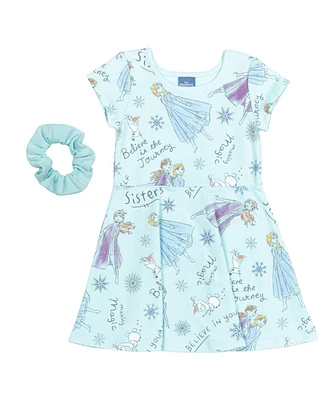 Frozen Toddler Girls Disney Princess Minnie Mouse Moana Mulan The Mermaid Cinderella Skater Dress Scrunchie to