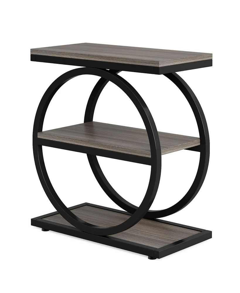 Tribesigns End Table, Narrow Table with 3 Storage Shelves, Wood Side Black Metal Frames, Industrial Small Sofa for Living Ro