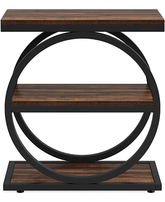 Tribesigns End Table, Narrow Table with 3 Storage Shelves, Wood Side Black Metal Frames, Industrial Small Sofa for Living Ro