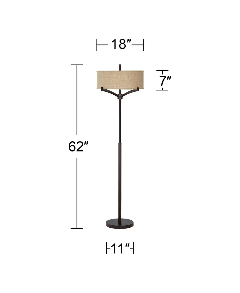 Tremont Modern Mid Century Floor Lamp Standing 62" Tall Deep Bronze Metal Tan Burlap Drum Shade for Living Room Reading Bedroom Office House Home