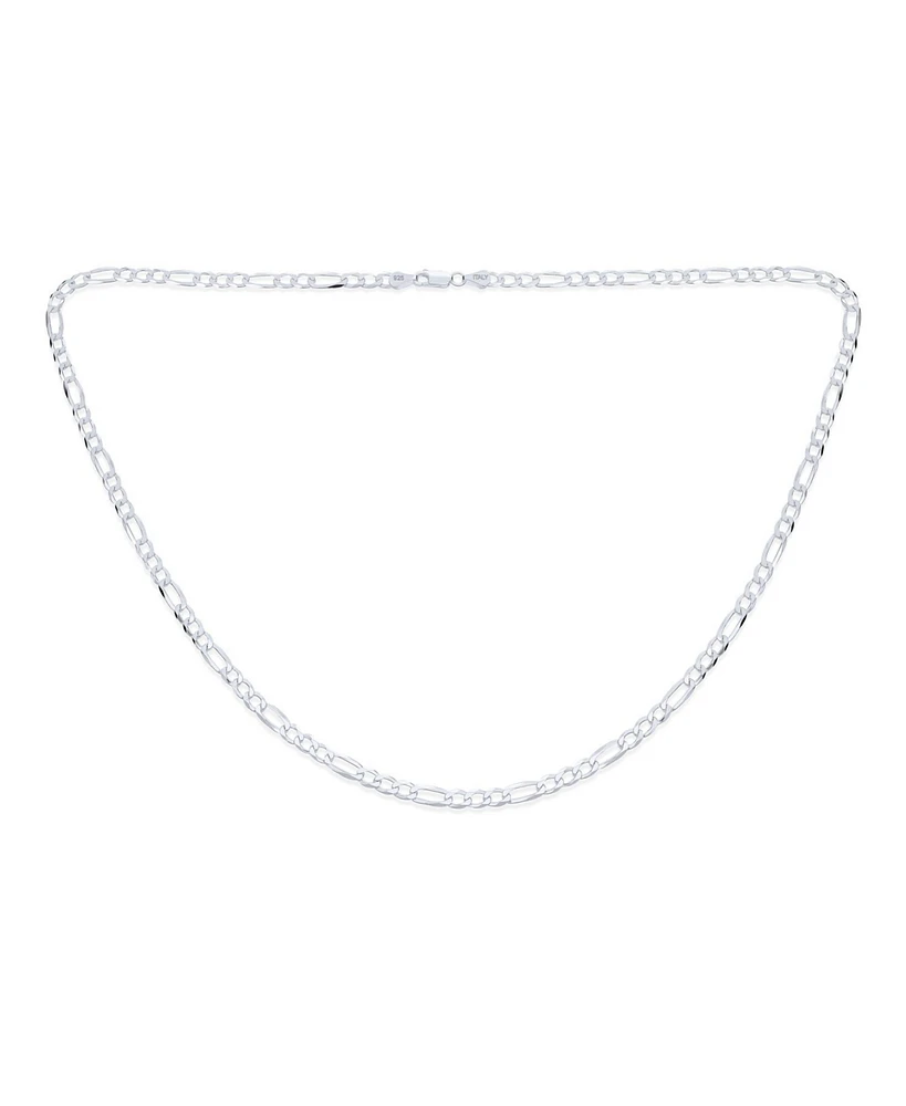 Bling Jewelry Solid Strong Medium Size Sterling Silver Flat 4mm Figaro Link Chain Necklace Inch