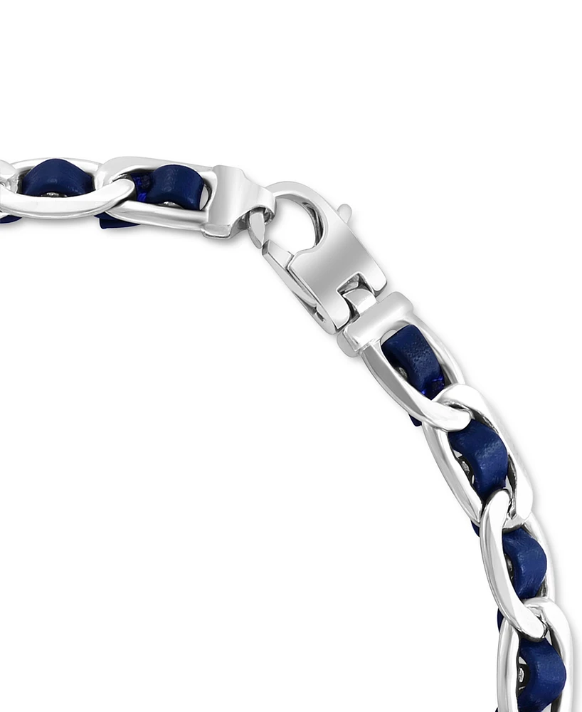 Effy Men's Blue Leather Woven Link Bracelet in Sterling Silver