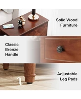 Tribesigns Solid Wood End Table, Fully Assembled Narrow Side Table with Drawers, Pre-Assembled Nightstand Slim Bedside Table for Small Spaces