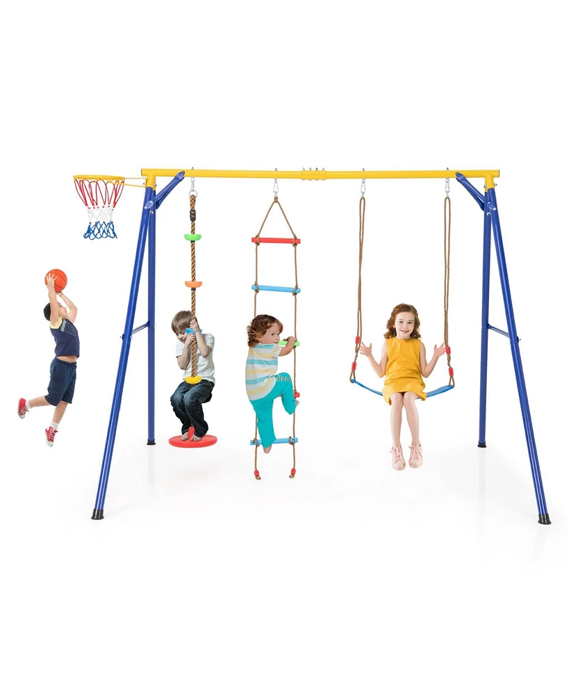 Givimo 4-in-1 660 lbs Heavy Duty Swing Set for Kids Aged 3-9 Years Old-Yellow
