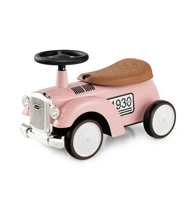 Kids Sit to Stand Vehicle with Working Steering Wheel and Under Seat Storage-White
