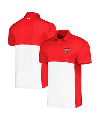 Under Armour Men's Red/White Texas Tech Red Raiders Green Blocked Polo Performance Polo