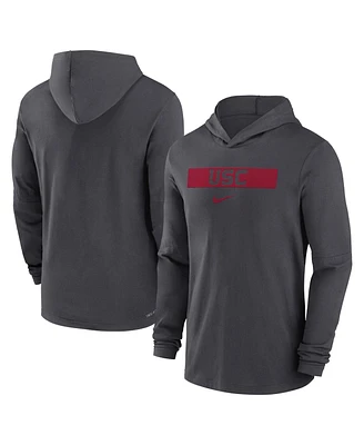 Nike Men's Anthracite Usc Trojans Sideline Hoodie Performance Long Sleeve T-Shirt
