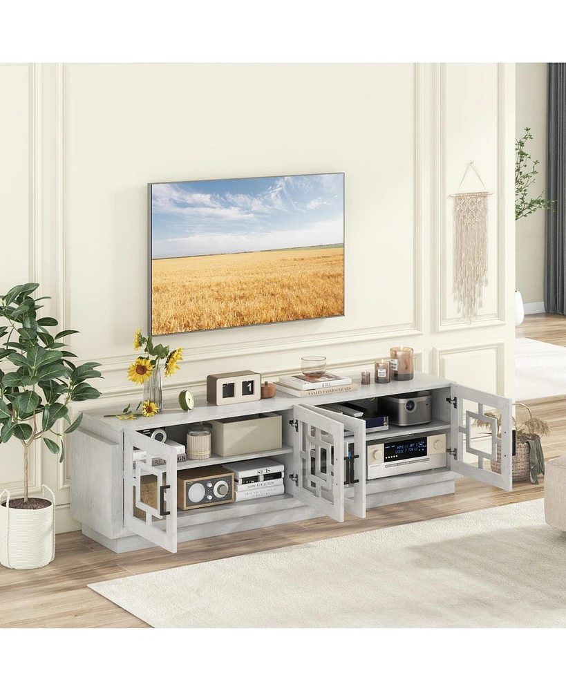 4-Door Tv Stand for TVs up to 75 Inch Media Console Table with Adjustable Shelves-Oak