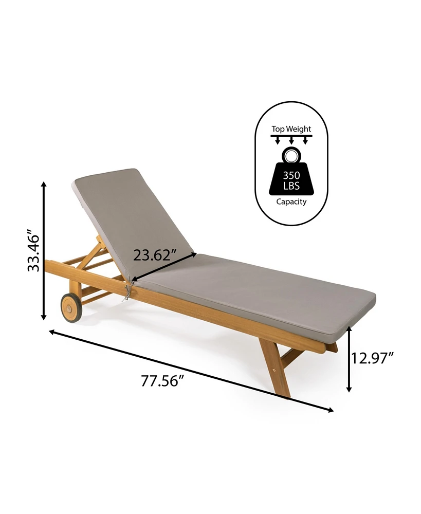 Jonathan Y Mallorca Modern Classic Adjustable Acacia Wood Chaise Outdoor Lounge Chair with Cushion & Wheels