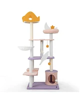 66 Inch Cute Cat Tree Cats Multi-level Tall Cat Tower with Sisal Covered Scratching Posts-Purple