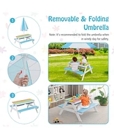 3-in-1 Kids Picnic Table Wooden Outdoor Sand & Water w/Umbrella Play Box es