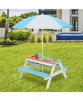 3-in-1 Kids Picnic Table Wooden Outdoor Sand & Water w/Umbrella Play Box es