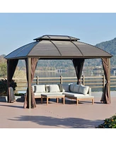 10'x12' Hardtop Gazebo Canopy with Aluminum Frame and Netting