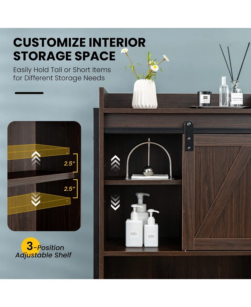 4-Tier Multifunctional Toilet Sorage Cabinet with Adjustable Shelf and Sliding Barn Door