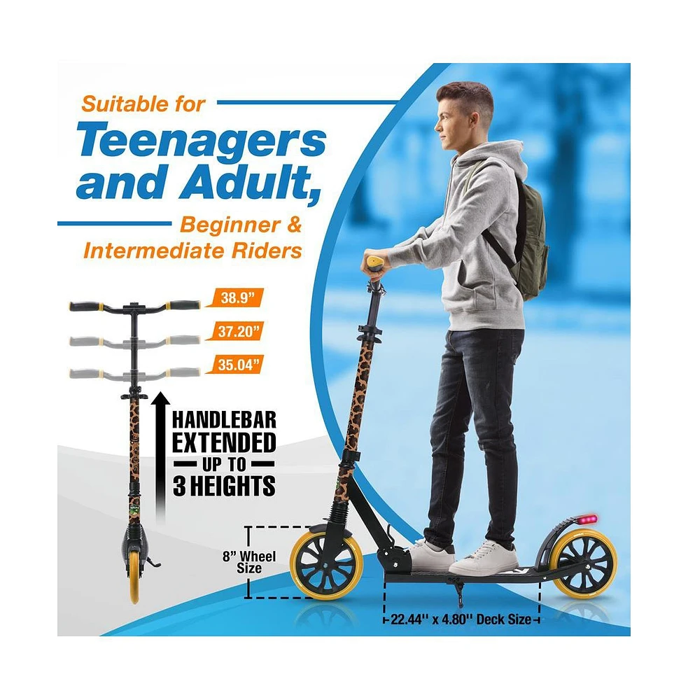 SereneLife Kick Scooter Adult Teenagers Kids- 2 Wheel Kids with Adjustable T-Bar Handlebar - Alloy Anti-Slip Deck