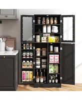 63.5" Tall Kitchen Pantry Storage Cabinet with Glass Door Shelves