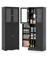 63.5" Tall Kitchen Pantry Storage Cabinet with Glass Door Shelves