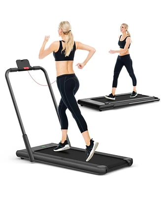 2-in-1 Folding Treadmill with Remote Control and Led Display-Black