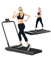 2-in-1 Folding Treadmill with Remote Control and Led Display-Black