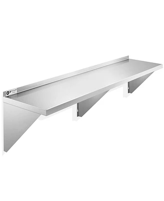 Kutler 18" x 72" Stainless Steel Shelf, Nsf Commercial Wall Mount Shelving w/ Backsplash, Floating Metal Mounted Shelves for Restaurant, Kit