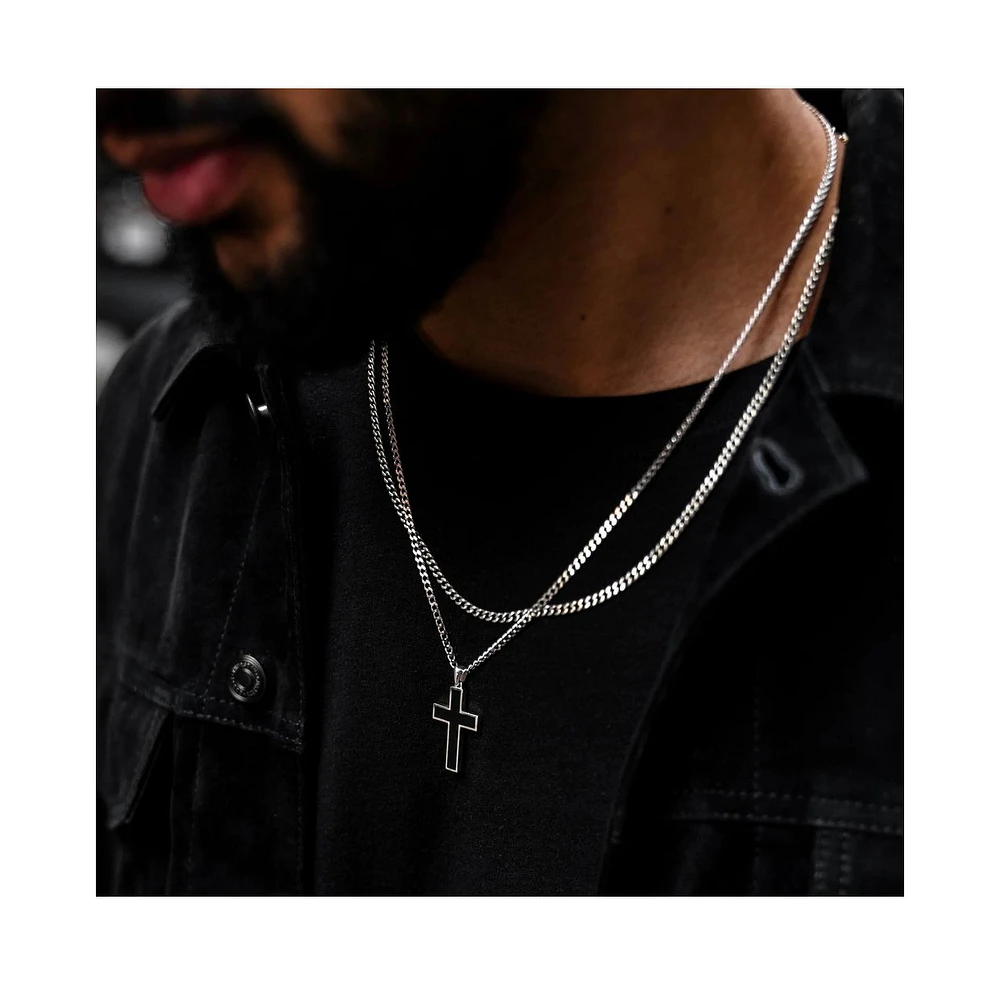 Vincero Men's Stone Cross Pendant Black Onyx in 925 Sterling Silver, Regular
