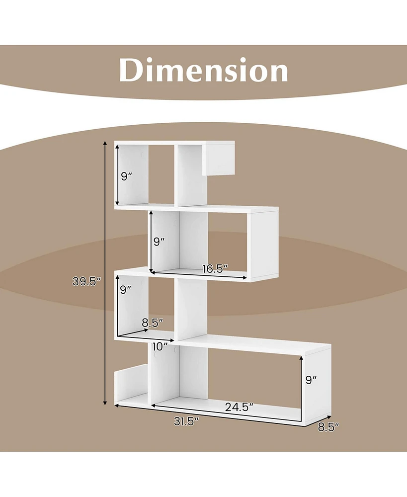 2 Pcs S-shaped Bookshelf Freestanding Stepped Etagere Bookcase with Anti-tipping Kits