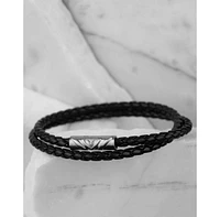 Vincero Men's Black Silver Delta Double Bracelet with Full-Grain Ecco Leather and Magnetic Clasp, Regular