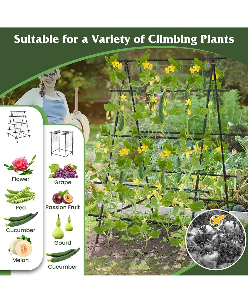 Skonyon A-Frame Garden Cucumber Trellis with Netting for Climbing Plants Outdoor-Black