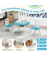 Kids Wooden Round Table & 2 Chair Set w/ Center Mesh Storage