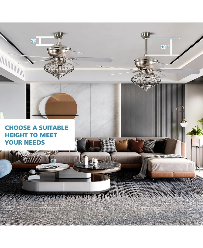 52 Inches Ceiling Fan with Wooden Blades and Remote Control-Silver