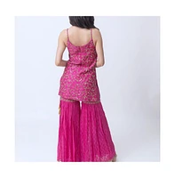 Raas Women's Pink Sharara Suit with Golden Hand Embroidered Kurta