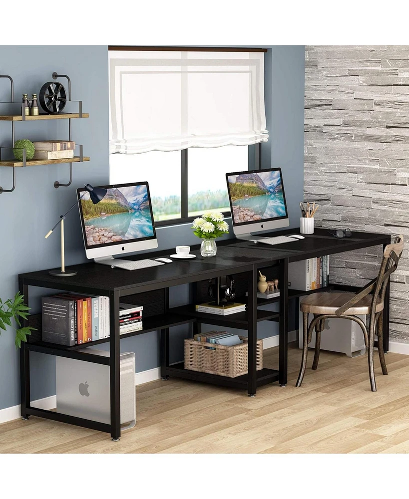 Tribesigns Two Person Desk with Bookshelf, 78.7 Computer Office Double for Person,Writing Workstation Shelf Home