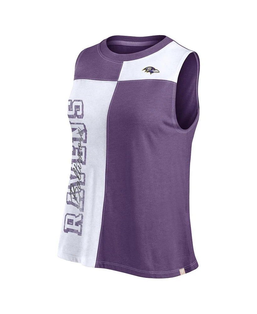 Fanatics Women's Purple/White Baltimore Ravens Script Color Block Tank Top