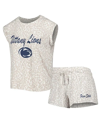 Concepts Sport Women's Cream Penn State Nittany Lions Montana T-Shirt Shorts Sleep Set