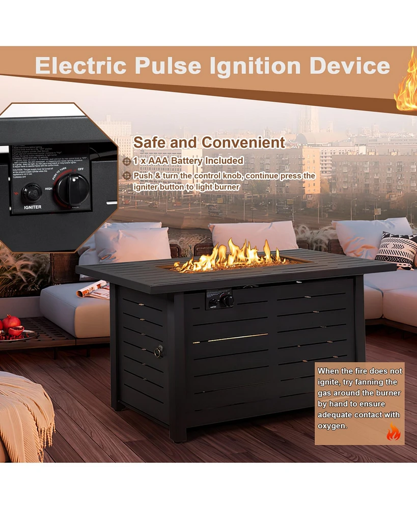 Skonyon 42 Inch 60 000 Btu Rectangular Propane Fire Pit Table with Waterproof Cover