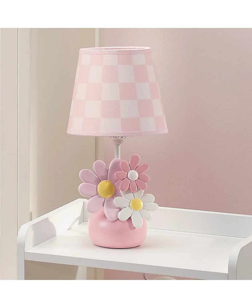 Lambs & Ivy Daisy Dreams Hand-Painted Pink Floral Lamp w/ Shade and Led Bulb