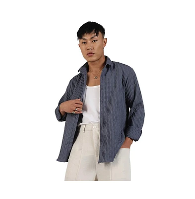 Men's Prussian Blue Crinkled-Weave Shirt