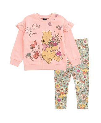 Winnie the Pooh Toddler Girls Floral Fleece Sweatshirt and Leggings Outfit Set
