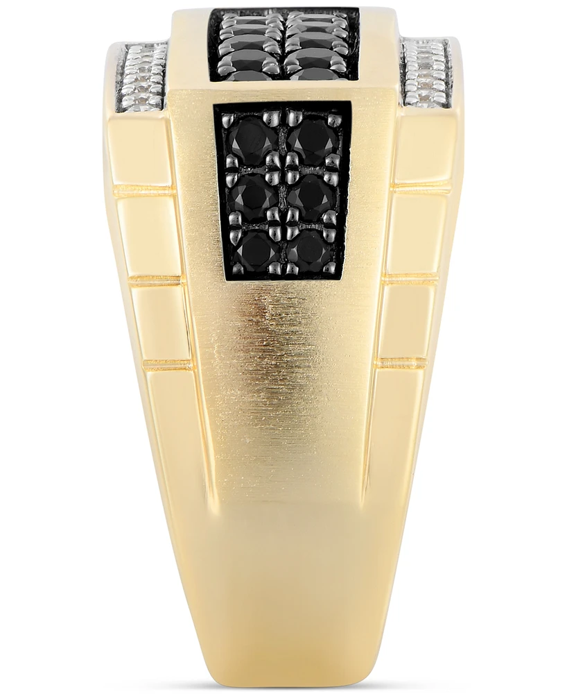 Men's Black & White Diamond Square Cluster Ring (1 ct. t.w.) in 10k Gold