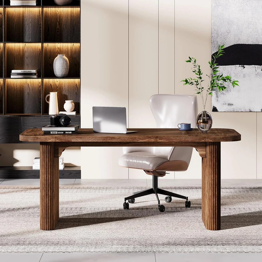 Tribesigns Modern Executive Office Desk, 62-Inch Large Wood Computer Aesthetic Workstations with Double Pedestal, Writing Table Work Desk for Ho