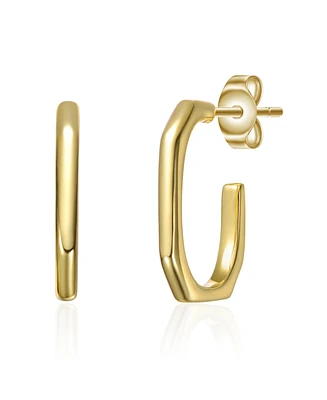 14K Gold Plated Open Geometric Tubular C-Hoop Earrings
