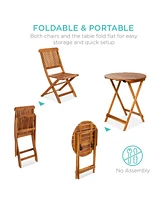 Best Choice Products 3-Piece Acacia Wood Bistro Set, Folding Patio Furniture w/ 2 Chairs, Table
